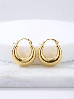 14K Gold Plated Chunky Hoop Earrings Water Resistant Classic Minimalist Jewelry